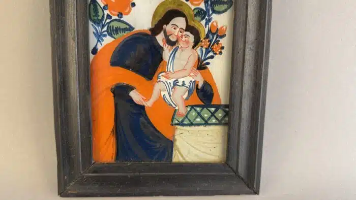 Switbert Lobisser - Aus persönlichem Besitz - Hinterglasbild "Hl. Joseph mit Jesusknaben", evt. Sandl in Oberösterreich, 1. Hälfte 19. Jahrhundert 23x19,5cm – Bild 3