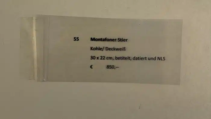 Switbert Lobisser - Kohle Zeichnung Deckweiss - Montafoner Stier betitelt datiert März 1913 Nachlass  Stempel – Bild 8