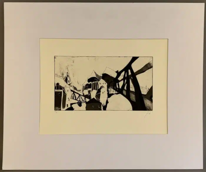 Herwig Zens Brücke von Steyr / Aquatinta 54 x 38 cm