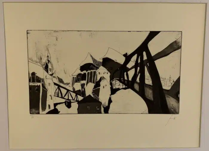 Herwig Zens Brücke von Steyr / Aquatinta 54 x 38 cm – Bild 2