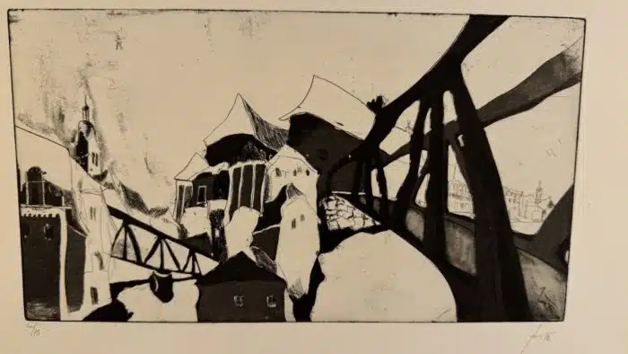 Herwig Zens Brücke von Steyr / Aquatinta 54 x 38 cm – Bild 3
