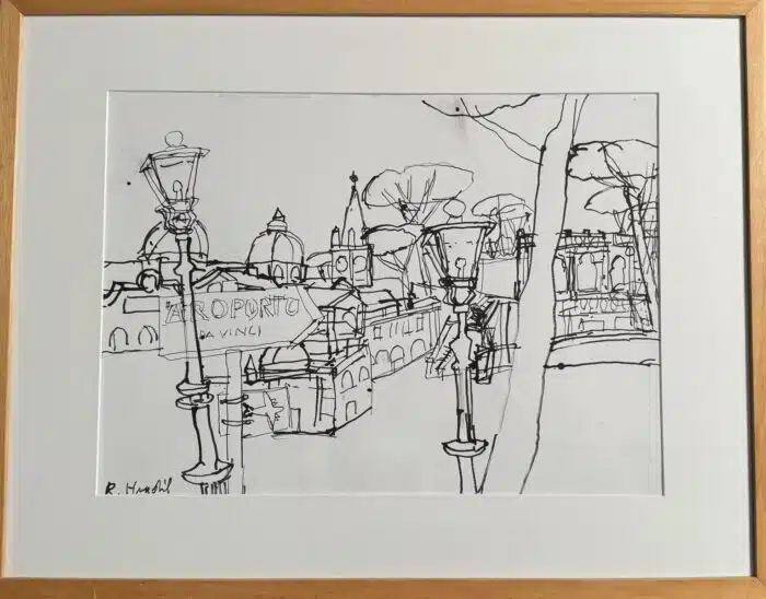 Rudolf Hradil Roma Tuschefeder 68 x 53 cm signiert