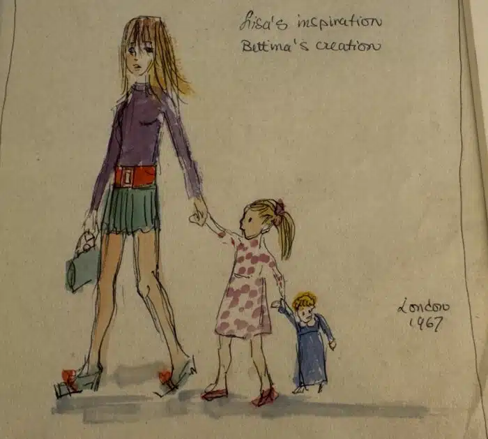 Bettina Ehrlich-Bauer Lisa`s Inspiration London 1967 Mode Sketch auf Japan 32 x 40 cm – Bild 3