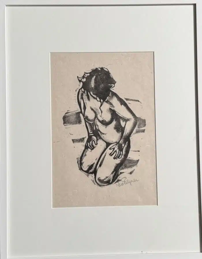 Leo Tilgner kniender Frauenakt Lithographie signiert 68 x 52,5 cm