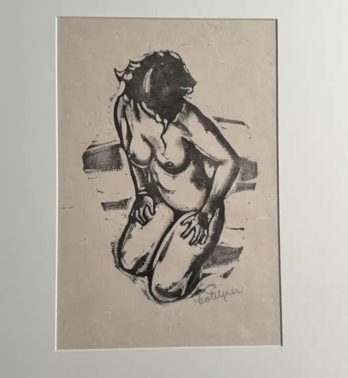 Leo Tilgner kniender Frauenakt Lithographie signiert 68 x 52,5 cm – Bild 2