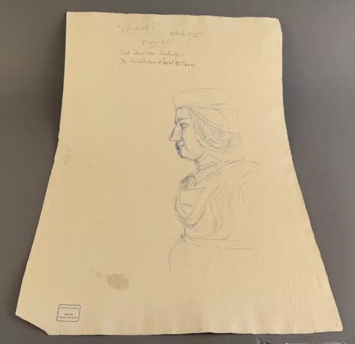 Alfred von Wickenburg Rudolf I Habsburger 1960 Zeichnung mit blauem Kuli signiert und datiert 58 x 40 cm – Bild 5