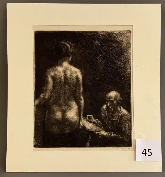 Karl Sterrer Der Maler und sein Modell Radierung  um 1940 signiert 28 x 23 cm