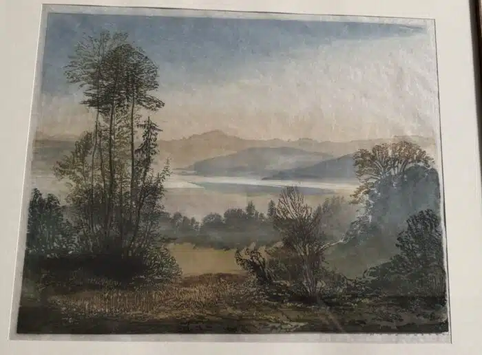 Hans Frank der Jüngere Farbholzschnitt Blick vom Gaberg auf den Attersee signiert 43 x 34 cm – Bild 2