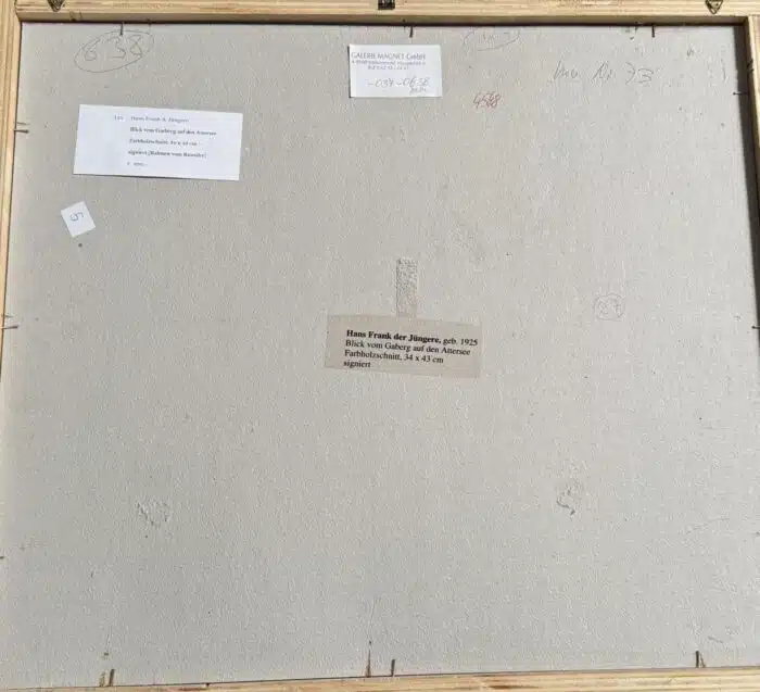 Hans Frank der Jüngere Farbholzschnitt Blick vom Gaberg auf den Attersee signiert 43 x 34 cm – Bild 4