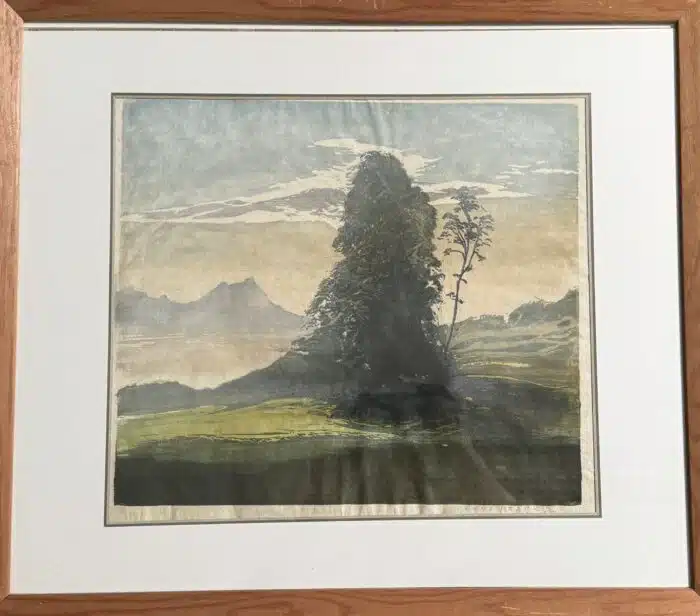 Hans Frank der Jüngere Farbholzschnitt  Juniabend im Salzkammergut 44 x 35 cm