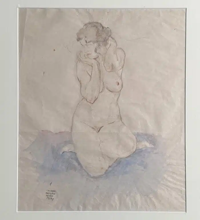Joseph Ortloff Weiblicher Akt 1920 Rötel und Aquarell  53 x 62 cm – Bild 2