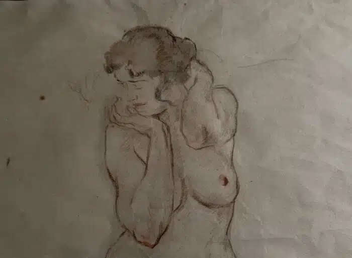 Joseph Ortloff Weiblicher Akt 1920 Rötel und Aquarell  53 x 62 cm – Bild 4