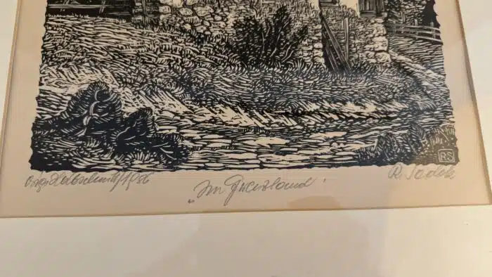 Rudolf Sodek Holzschnitt Im Grenzland 25 x 25 cm signiert – Bild 3