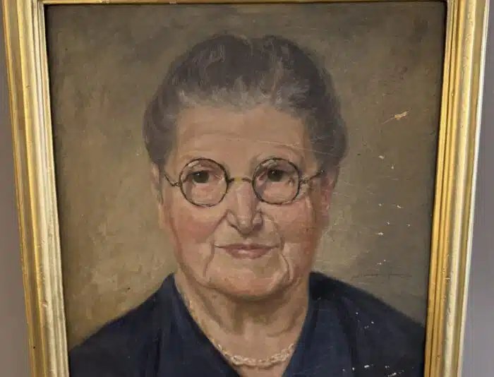 Hermann Poschinger Portrait Öl auf Platte beschädigt 49 x 41 cm – Bild 2