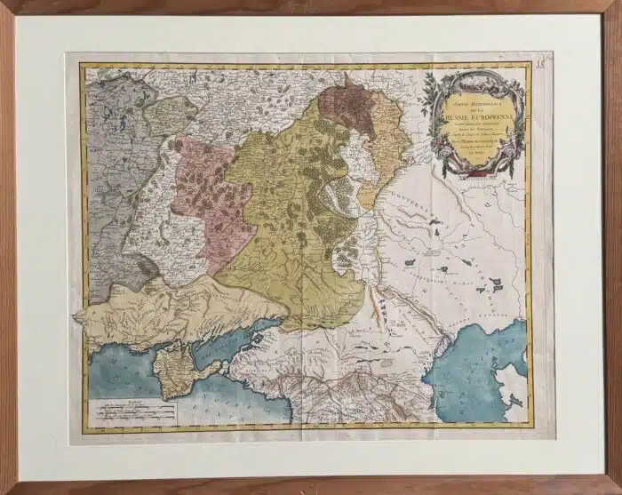 Altcolorierte Kupferstichkarte  Robert de Vaugondy Partie Meridionale De La Russie Europeene Paris 1754 52 x 64 cm