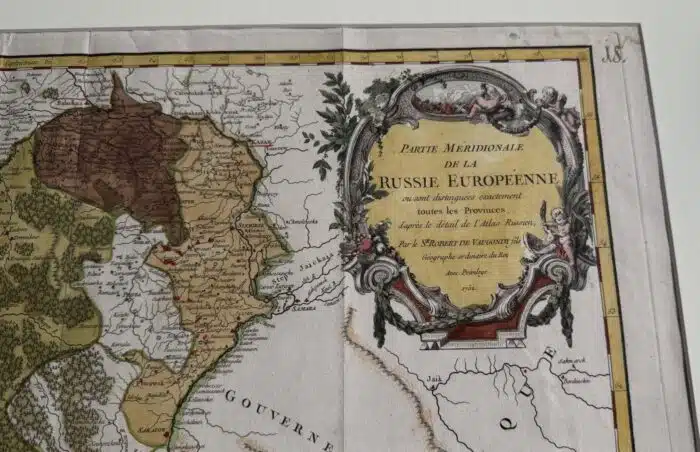 Altcolorierte Kupferstichkarte  Robert de Vaugondy Partie Meridionale De La Russie Europeene Paris 1754 52 x 64 cm – Bild 2