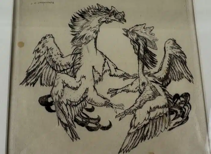 Ludwig Heinrich Jungnickel Hahnenkampf Kaltnadelradierung signiert 28 x 29,5 cm – Bild 2