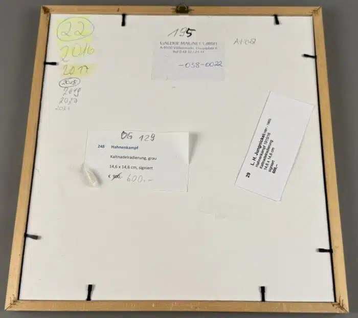 Ludwig Heinrich Jungnickel Hahnenkampf Kaltnadelradierung signiert 28 x 29,5 cm – Bild 5