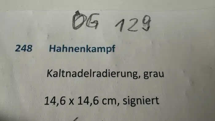 Ludwig Heinrich Jungnickel Hahnenkampf Kaltnadelradierung signiert 28 x 29,5 cm – Bild 6