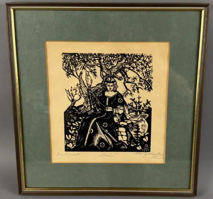 Albert Zahlbruckner Holzschnitt Märchen datiert uns signiert 40 x 41 cm