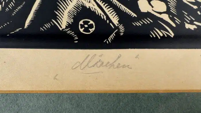 Albert Zahlbruckner Holzschnitt Märchen datiert uns signiert 40 x 41 cm – Bild 6