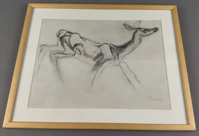 Ludwig Heinrich Jungnickel Reh Kohlezeichnung signiert 53 x 41 cm