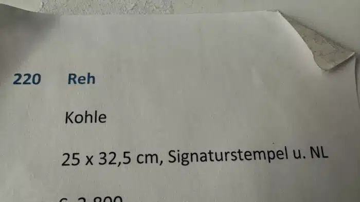 Ludwig Heinrich Jungnickel Reh Kohlezeichnung signiert 53 x 41 cm – Bild 6