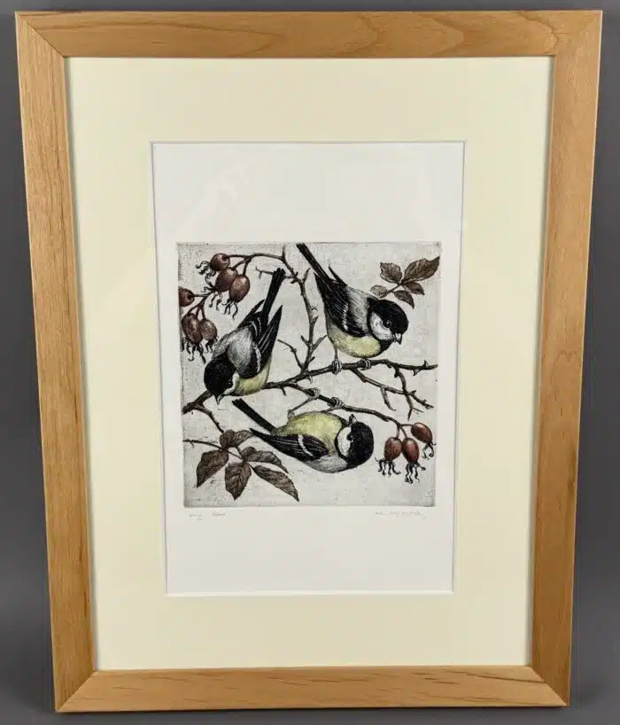 Wilhelm Loisel Meisen im Geäst  Lithographie signiert 44 x 34 cm