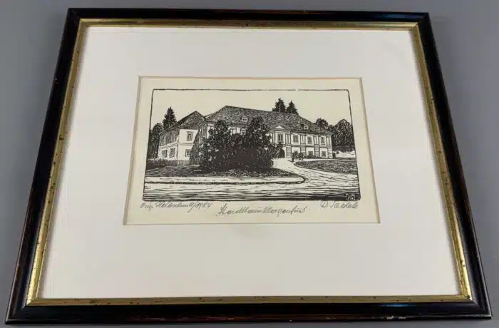 Rudolf Sodek Holzschnitt Stadthaus Klagenfurt 37 x 30 cm signiert datiert