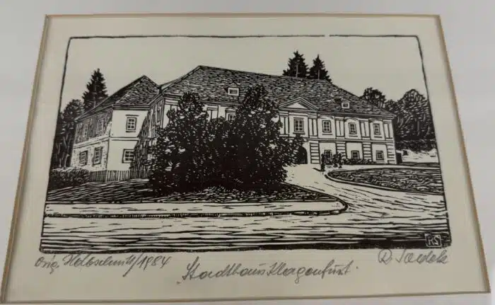 Rudolf Sodek Holzschnitt Stadthaus Klagenfurt 37 x 30 cm signiert datiert – Bild 2