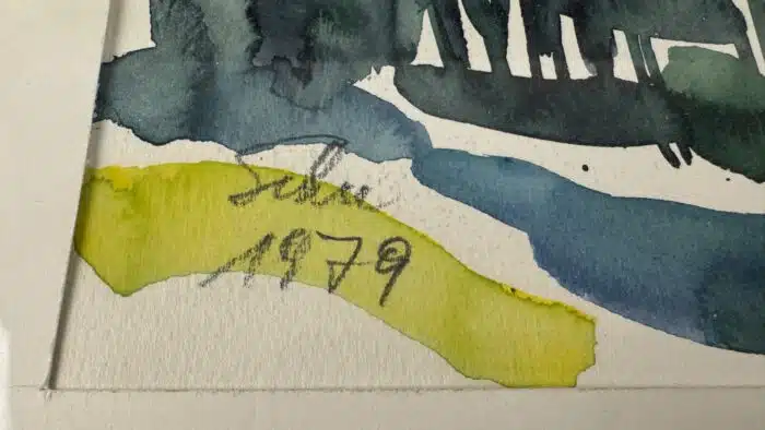 Gabriele Schurian Dobratsch signiert Schu, datiert 1979, Aquarell auf Papier, Ausschnitt 48 x 34 cm – Bild 3