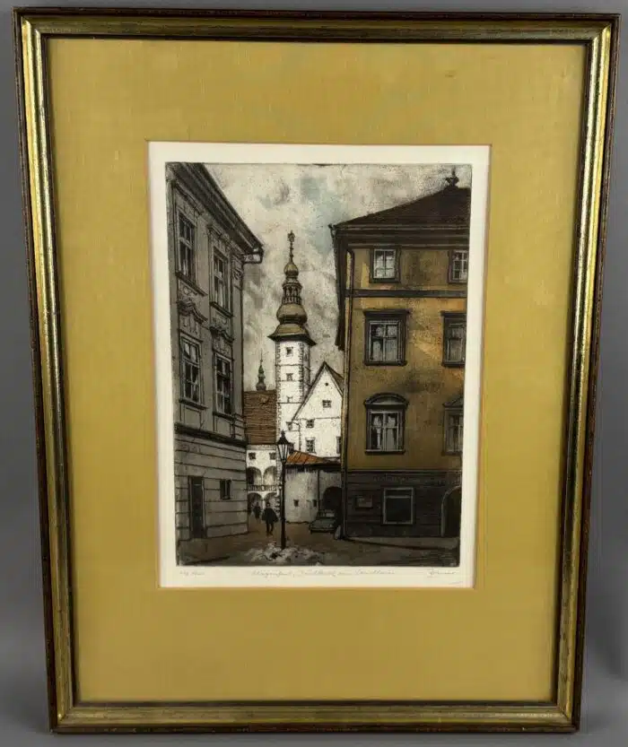 Wilhelm Loisel Klagenfurt Durchblick zum Landhaus  Lithographie signiert 53 x 40,5 cm