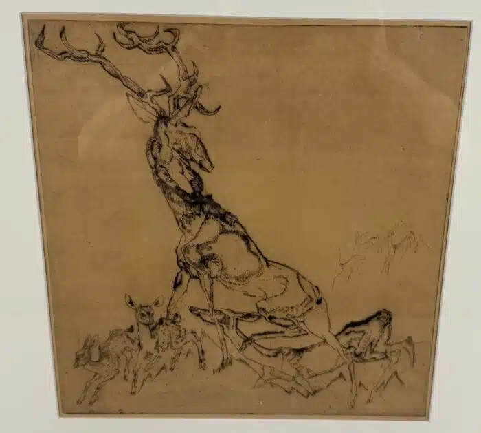 Ludwig Heinrich Jungnickel  "Hirsch mit Familie", 1915, Kaltnadelradierung  53 x 41 cm – Bild 2