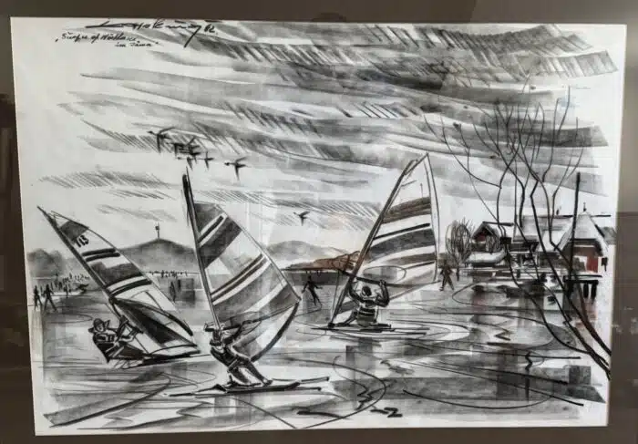 Franz Kaplenig "Surfen am Wörthersee" Aquarellierte Kohlezeichnung signiert datiert 82  99 x 74 cm – Bild 2