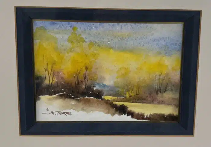 Alfred Radl Aquarell Aulandschaft signiert datiert 91, 56 x 49,6 cm – Bild 2