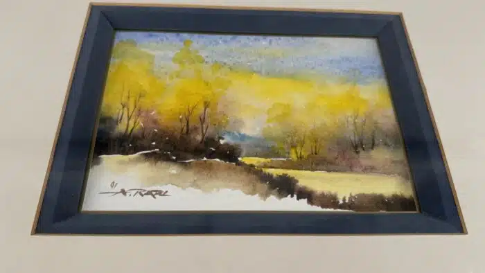 Alfred Radl Aquarell Aulandschaft signiert datiert 91, 56 x 49,6 cm – Bild 3