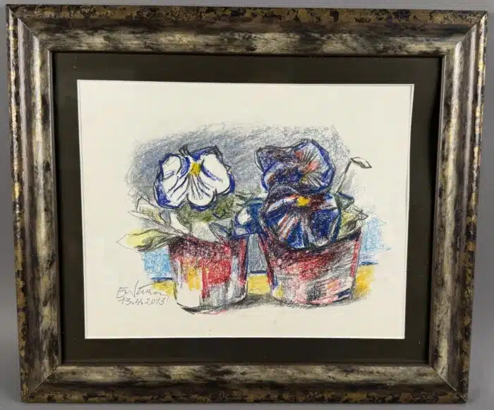 Egon Wucherer Blumen Zeichnung signiert datiert 2013  40,5 x 34,5 cm