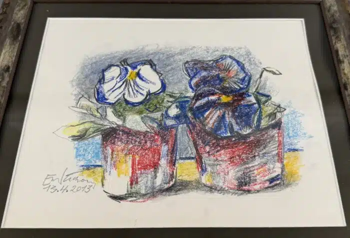 Egon Wucherer Blumen Zeichnung signiert datiert 2013  40,5 x 34,5 cm – Bild 2