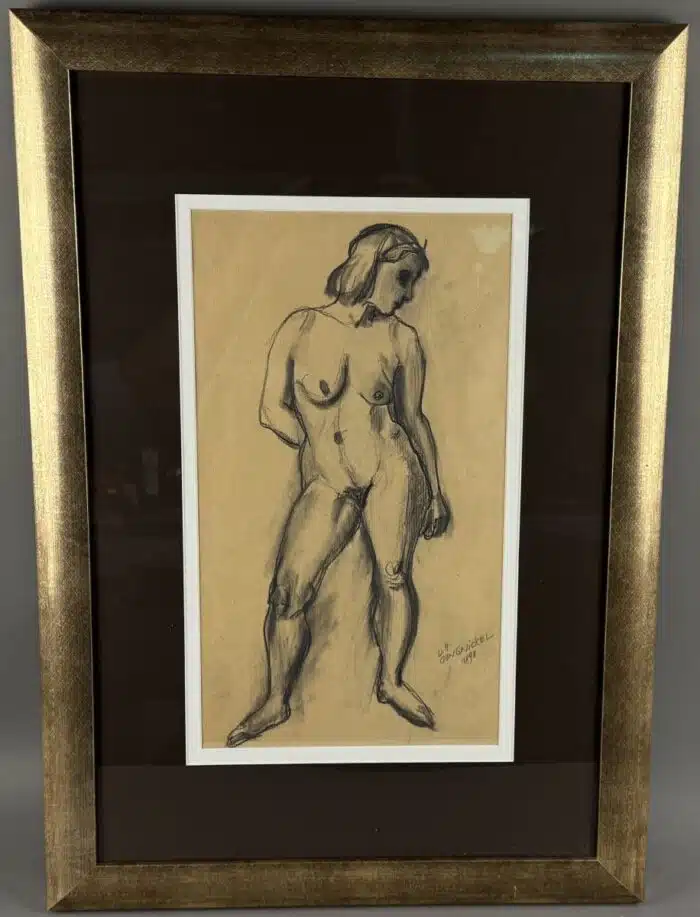 Ludwig Heinrich Jungnickel  Akt Kohlezeichnung signiert datiert 1898   67 x 47 cm