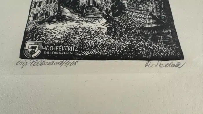 Rudolf Sodek Holzschnitt Hochfeistritz bei Eberstein signiert datiert 1968 48 x 42 cm – Bild 3