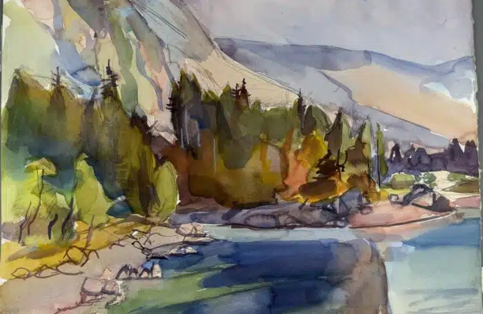 Willi Götzl Aquarell Berglandschaft Nachlass Stempel Willi Götzel 69 x 52 cm – Bild 2