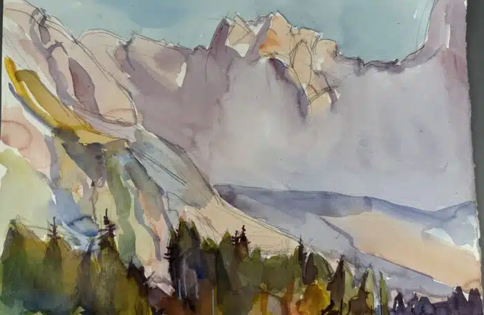 Willi Götzl Aquarell Berglandschaft Nachlass Stempel Willi Götzel 69 x 52 cm – Bild 3