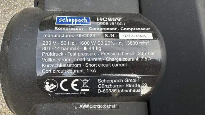 Kompressor 80 L HC85V Scheppach 14 bar | 330 l/min | ölfrei | 2x Manometer / 2x Kupplung – Bild 4