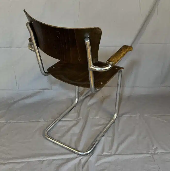 Seltener Schreibtisch - Vintage - Bauhaus ca.1960er Jahre, mit Sessel - Konstruktion aus verchromtem Stahlrohr, Höhe 78 cm, Breite 66 cm, Länge 160 cm. – Bild 16