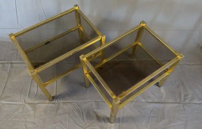 zwei Vintage Couchtische aus Messing & Glas 54 x38 cm H 46 cm – Bild 2