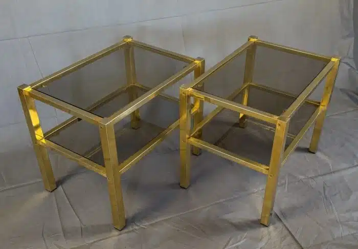 zwei Vintage Couchtische aus Messing & Glas 54 x38 cm H 46 cm – Bild 5