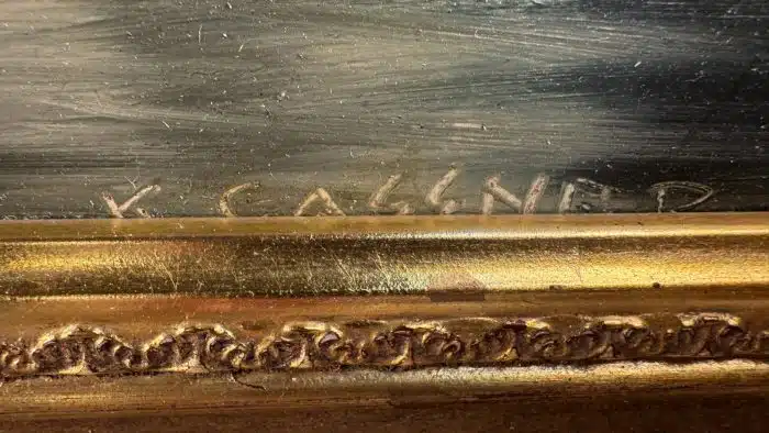 Ölbild auf Platte im vergoldeten Prunkrahmen signiert datiert 95 x 76 cm – Bild 3