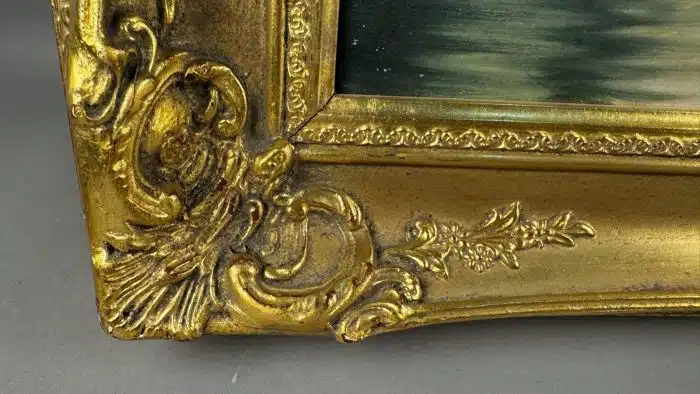 Ölbild auf Platte im vergoldeten Prunkrahmen signiert datiert 95 x 76 cm – Bild 4