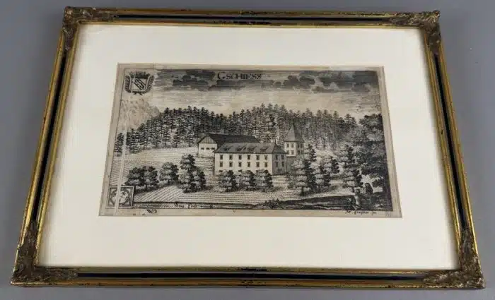 Kupferstich M. Greischer Valvasor "Gschiess" Gschieß / Baldramsdorf/ Kärnten / um 1688