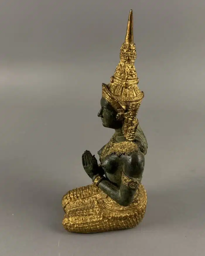 Tempelwächterin Thailand Bronze Figur - schöne Patina und vergoldung  H 22 cm – Bild 9